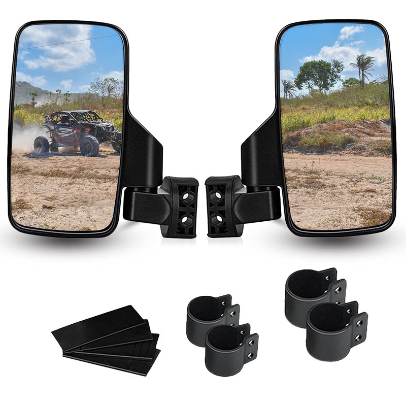 Angooni UTV Side View Mirrors for 1.75" and 2" Roll Bar Cage(2 Pack), Adjustable Wide Rear Clear View Mule Mirrors for Polaris RZR, Can-Am, Kawasaki, Kubota, Yamaha, Maver - Image 1